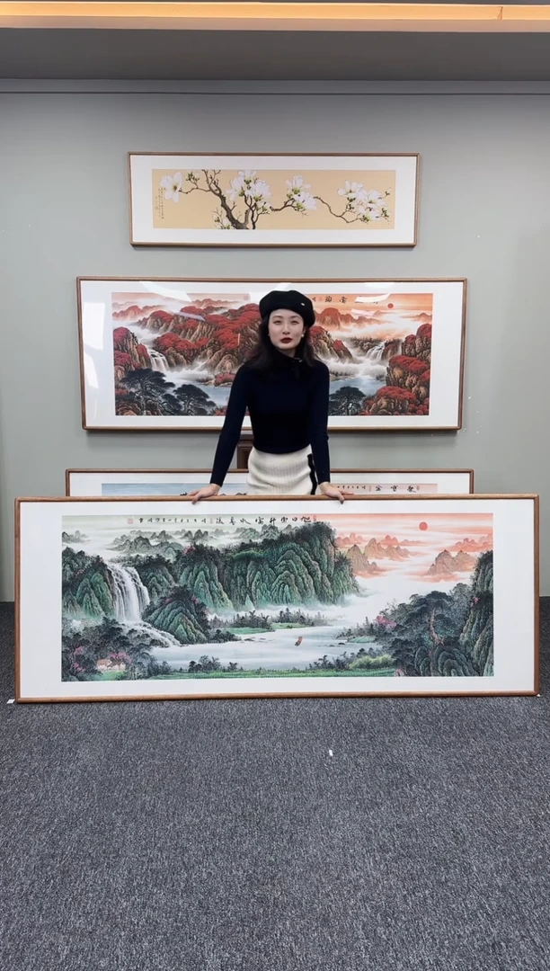 国画旭日东升富水长流210*80