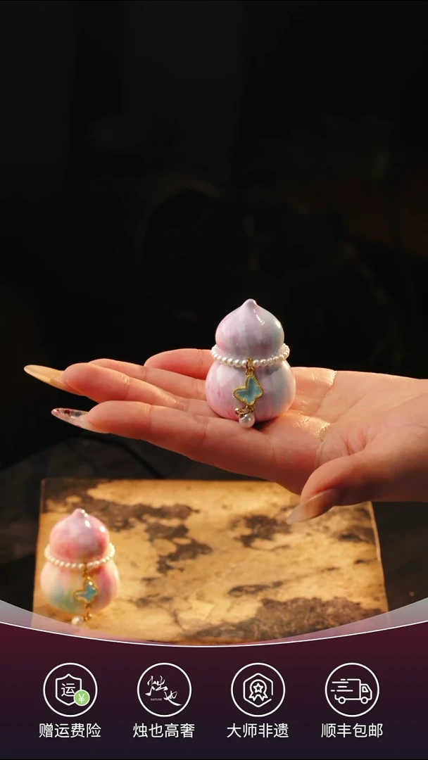 陶瓷烛也景德镇七彩葫芦小摆件