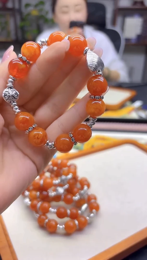 手链蜜蜡银S925镶嵌DIY款S975