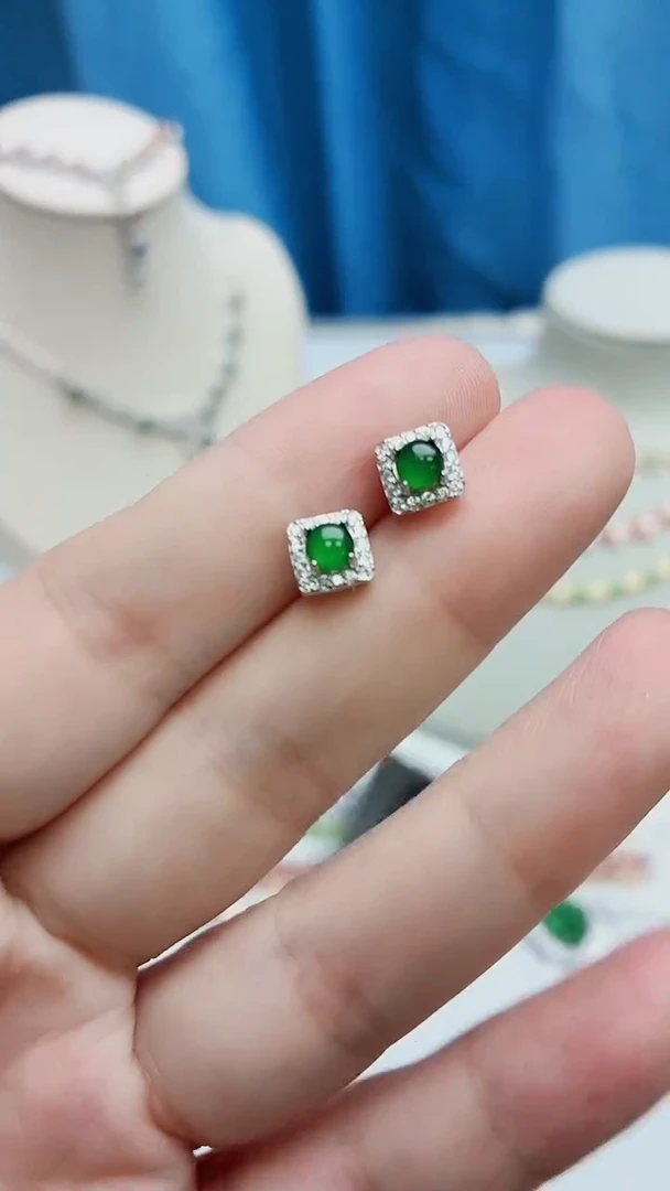 银S925镶嵌翡翠耳饰043ZB1113产品一个（多样性）