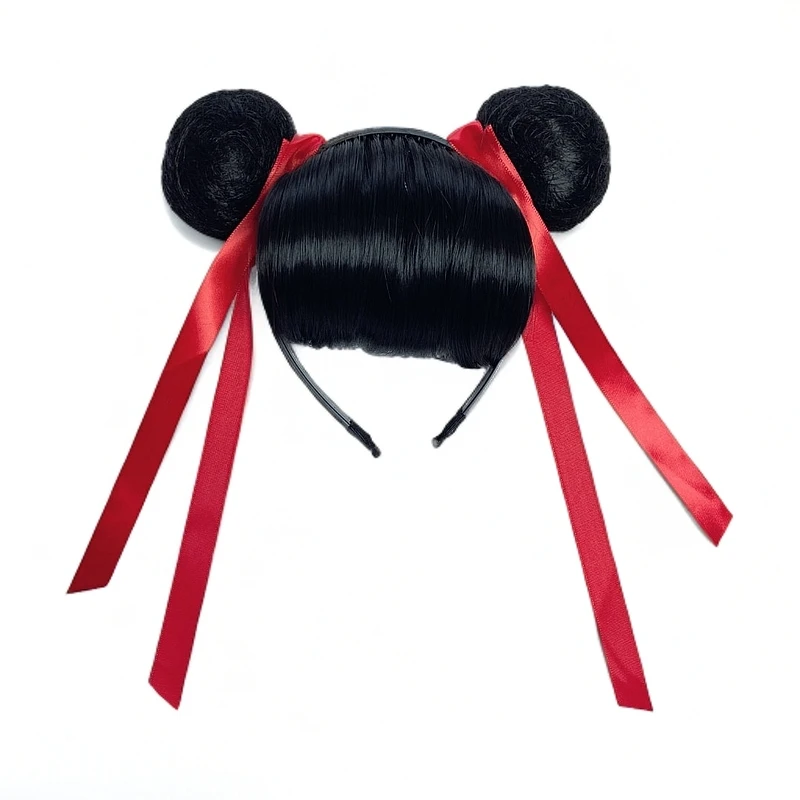2025哪吒同款发饰假发刘海丸子超萌发箍红色飘带头饰头箍搞怪发箍