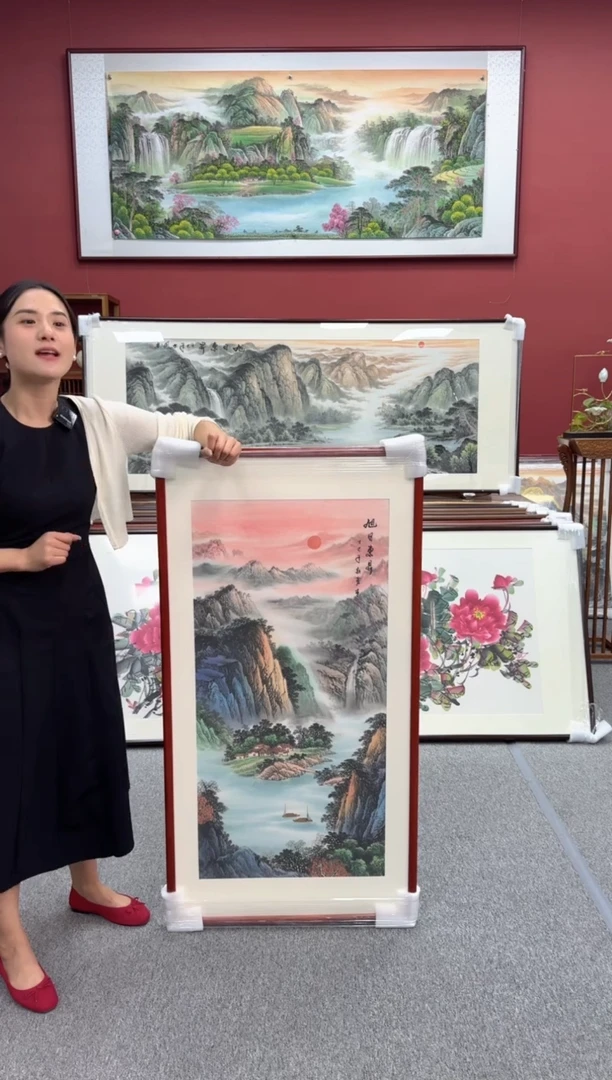 国画手绘 旭日东升 125*65