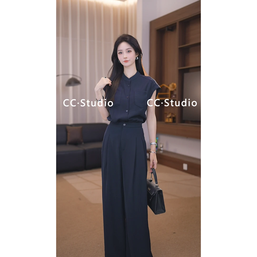 2025韩风休闲设计师轻奢上衣+直筒裤套装女两件套BN25458