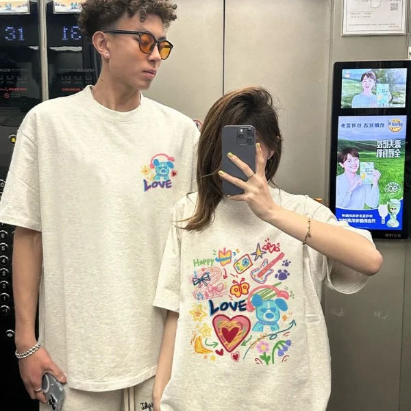 情侣装夏天款一男一女情侣短袖t恤2025新款爆款宽松纯棉T恤高级感