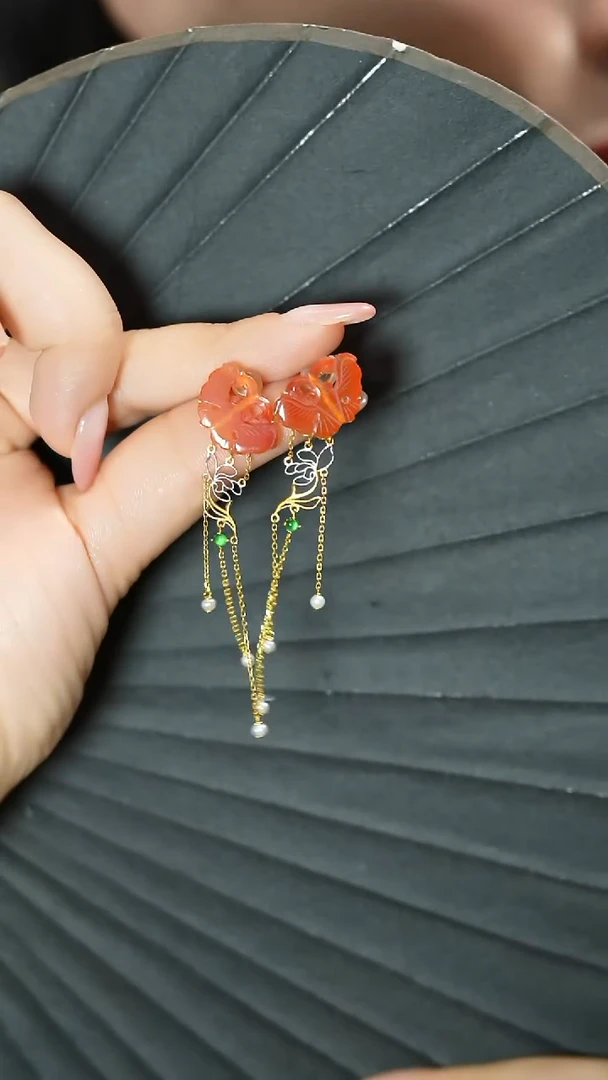 【闪购商品】玛瑙/玉髓耳饰18K金镶嵌支持48小时鉴赏