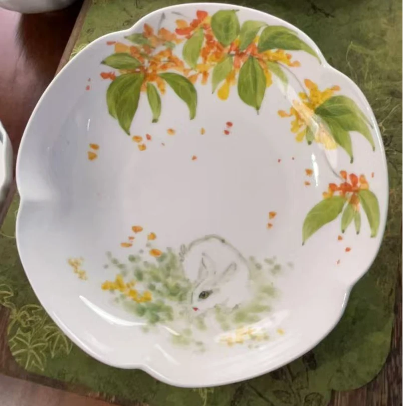 景德镇手绘高温烧制桂花盘子
