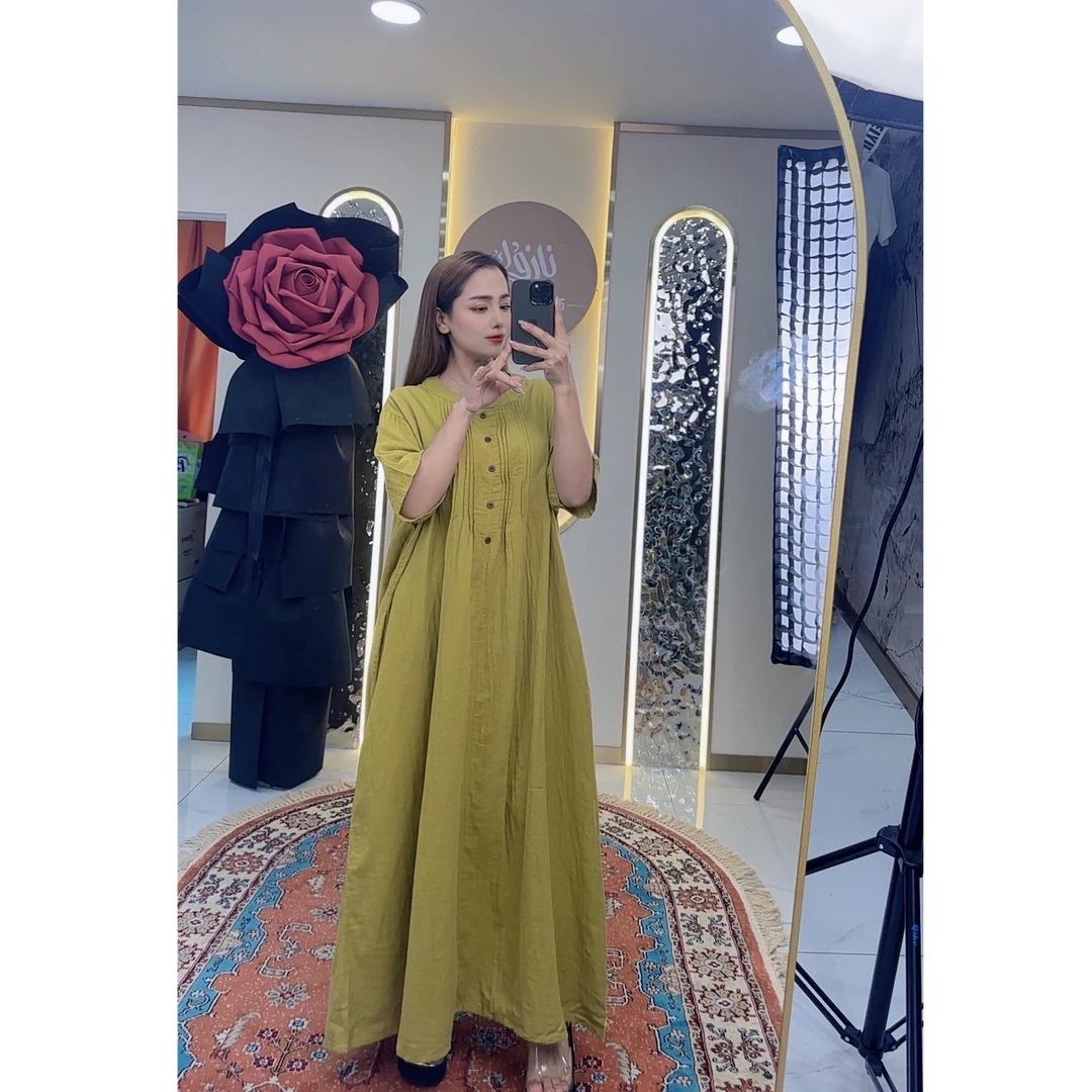 夏季日系轻薄宽松中长款遮肉连衣裙26002