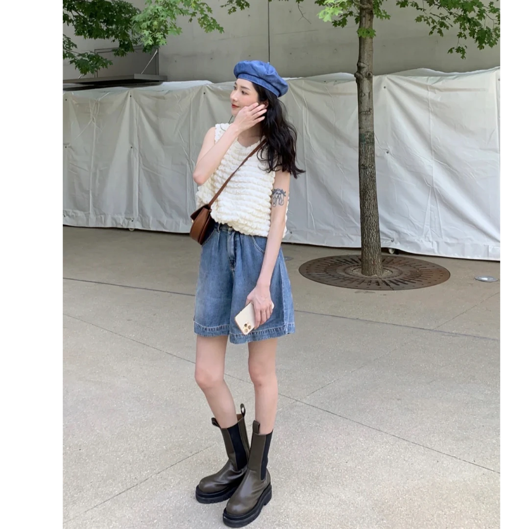 莱赛尔天丝牛仔短裤夏季薄款宽松复古五分裤女