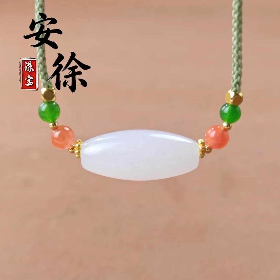 『安徐珠宝』BY-GLZ1125-A2和田玉柔光橄榄珠