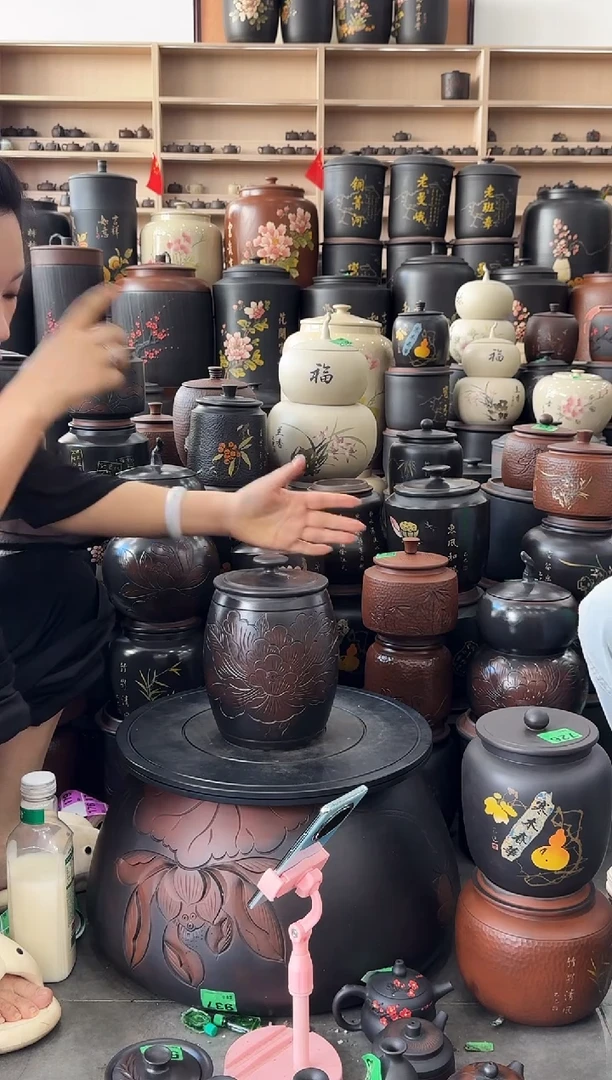 罐完品 线雕牡丹花高柱  895