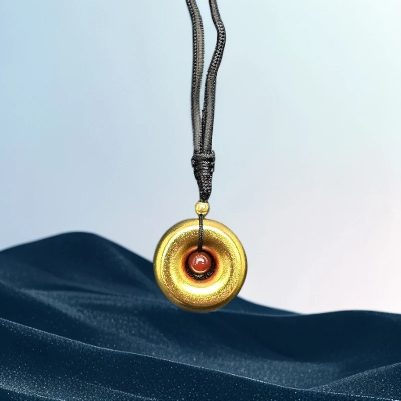 足金黄金金珠（ZL77399） 合金镶嵌玉髓平安扣吊坠【丽姐甄选】赠黑绳