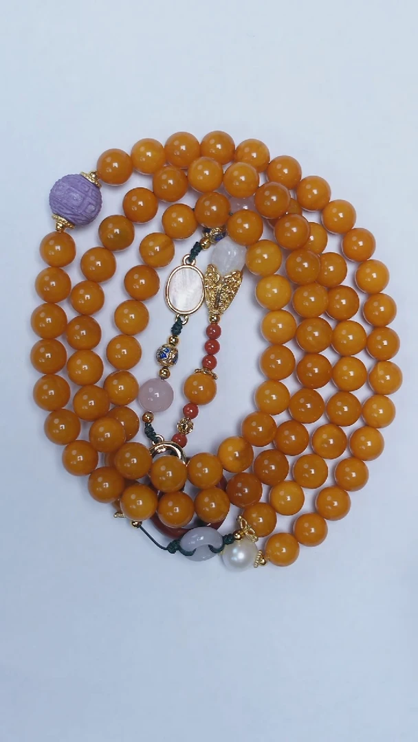 未镶嵌颈饰琥珀老蜡圆珠项链