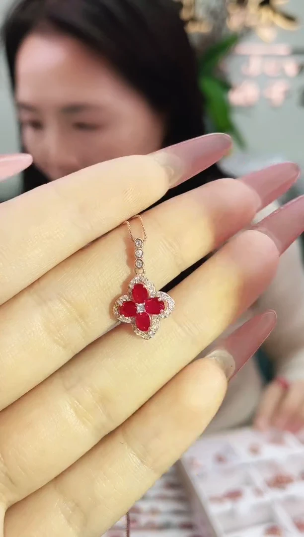 银S925镶嵌吊坠红宝石吊坠