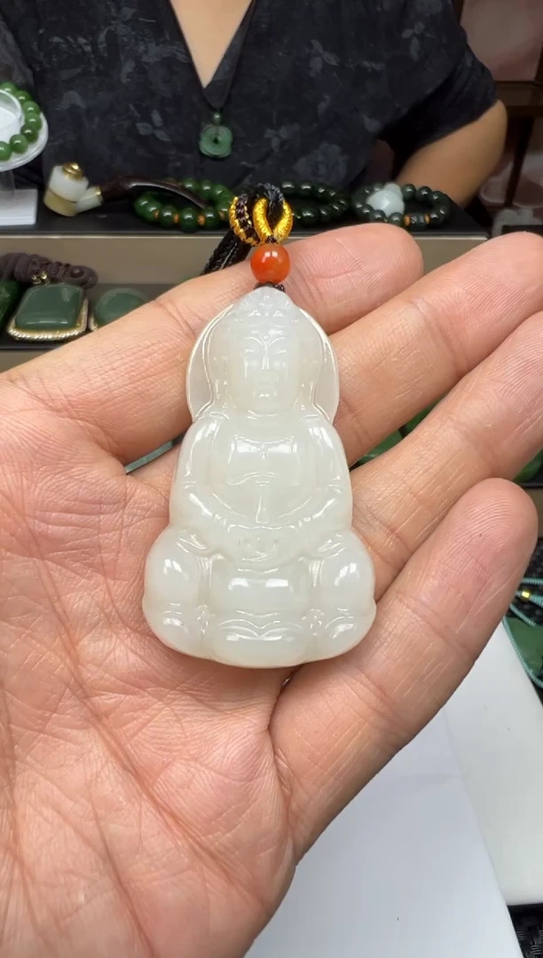 颈饰未镶嵌和田玉【老马】和田玉白玉立体观音吊坠51*31*11