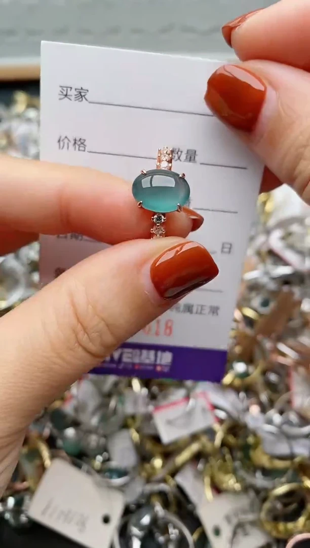 银S925镶嵌戒指翡翠.7618