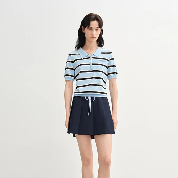 独束大码女装撞色条纹polo针织衫正肩甜美时尚针织小衫25DS82783