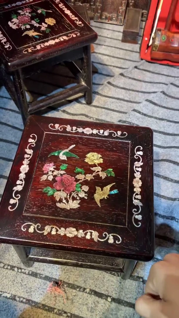 木紫檀富贵凳镶嵌彩贝花鸟花鸟