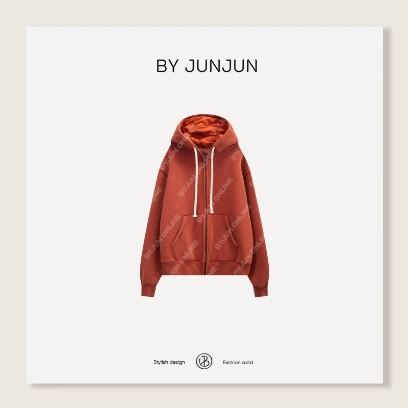 ByJunjun橘子落日 连帽卫衣外套冬季保暖百搭加绒卫衣