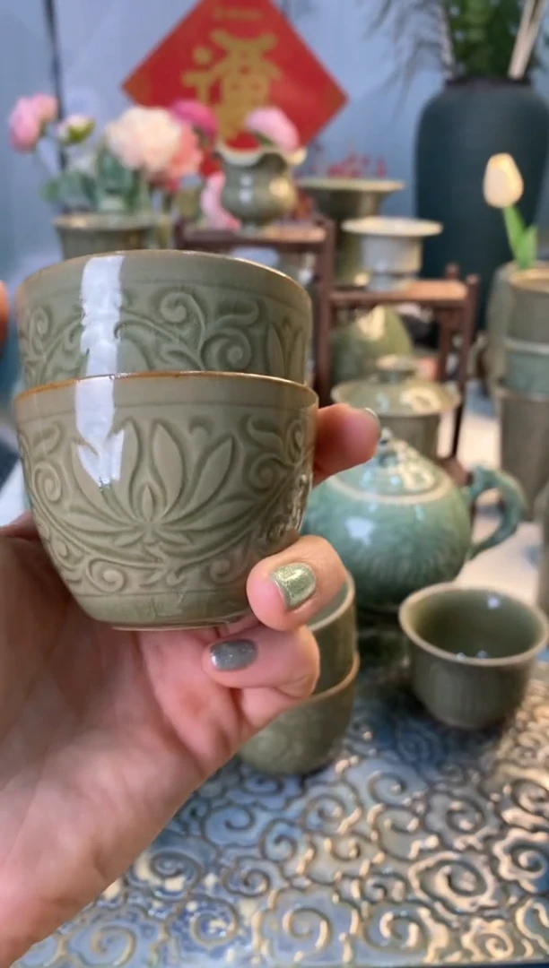 【闪购商品】TS031片儿白莲纹缸杯微瑕【2只】