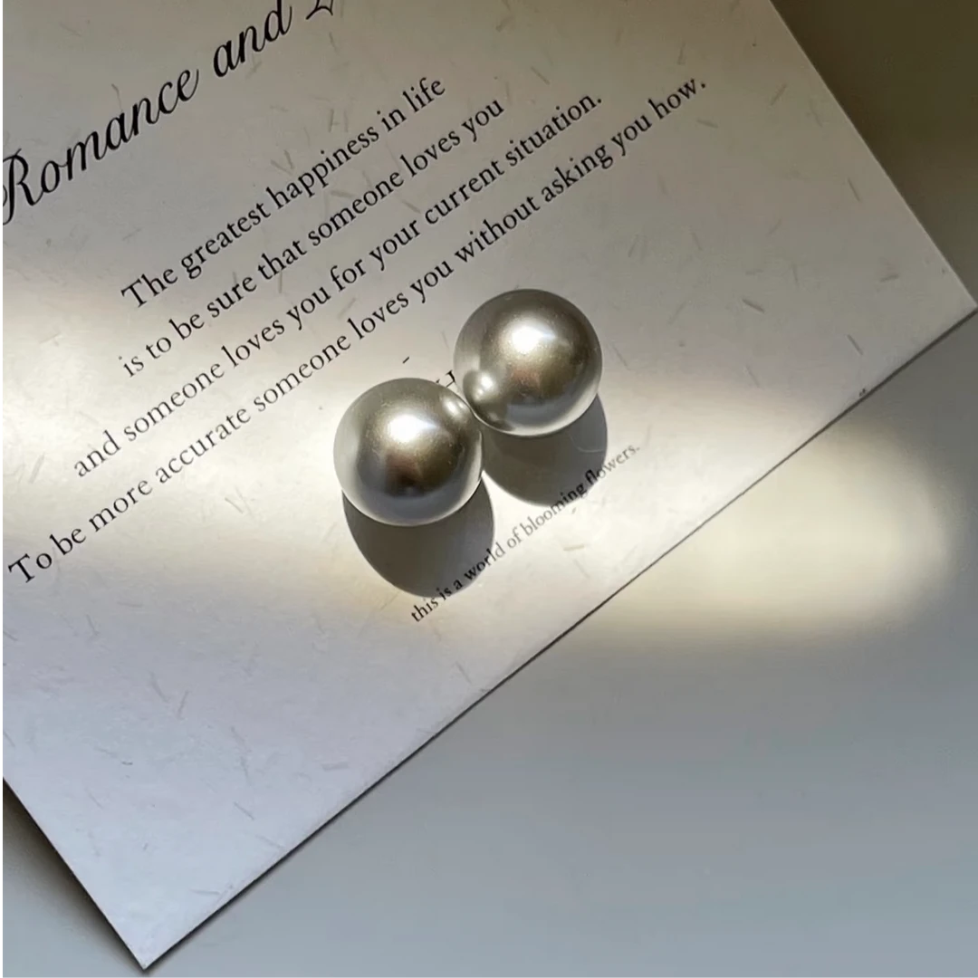 925银耳饰 多麻灰色正圆冷淡风耳钉 百搭奶奶灰耳饰强光8mm-12mm