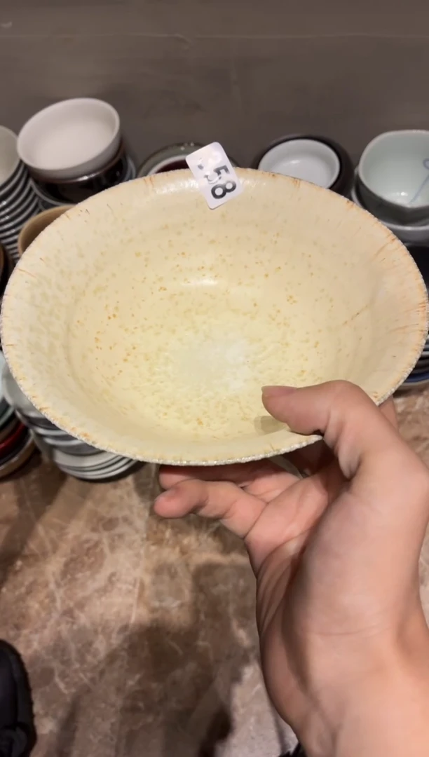 瓷片小**潮358粗陶燕麦色反边碗1个
