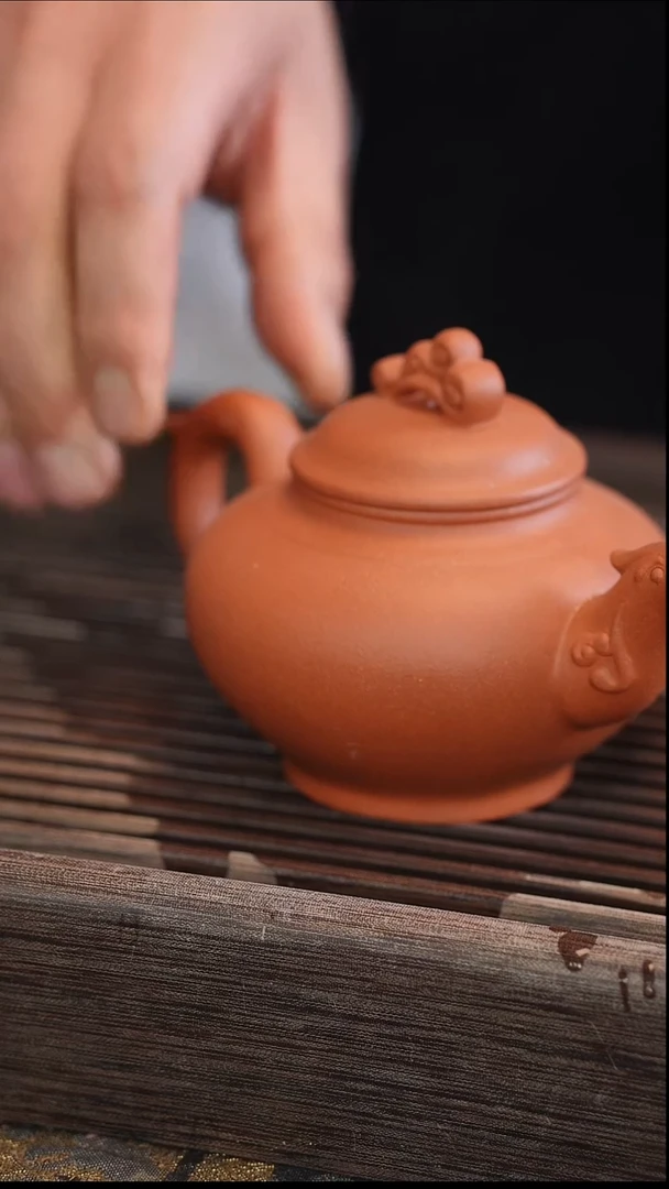 茶壶紫砂花鸟源头 红清水 半手工 240cc