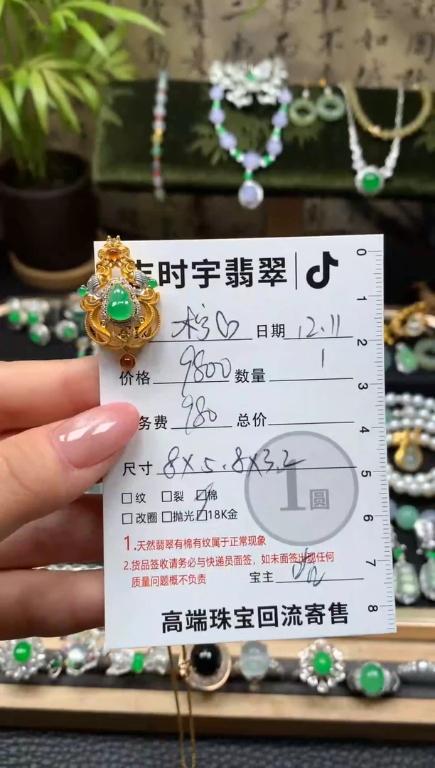 颈饰18K金镶嵌翡翠柠*?翡翠套链