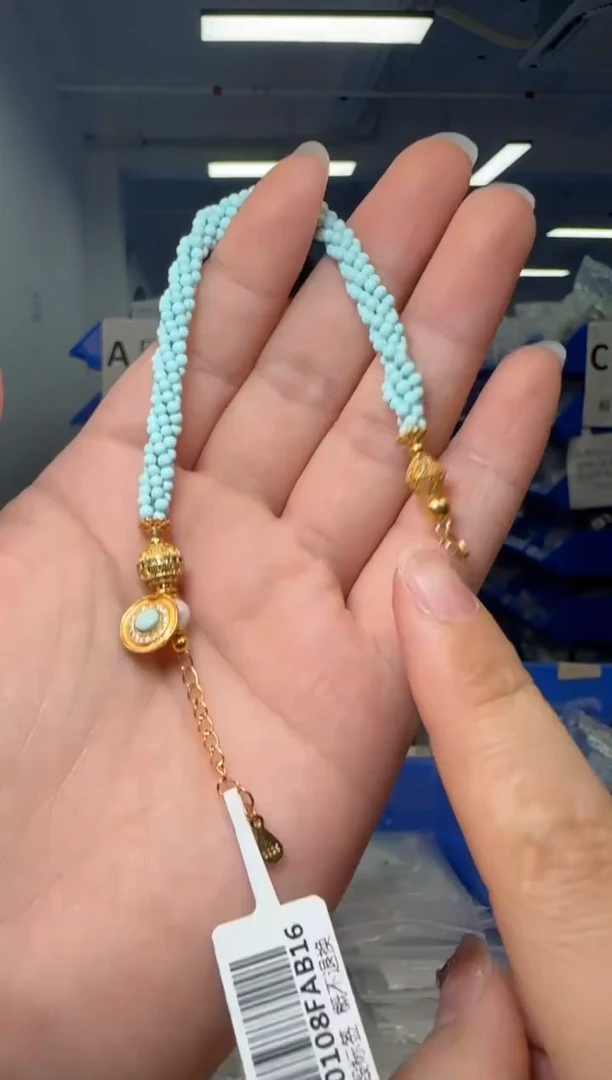 【闪购商品】绿松石手链银S925镶嵌绿松小米链扭扭链手链