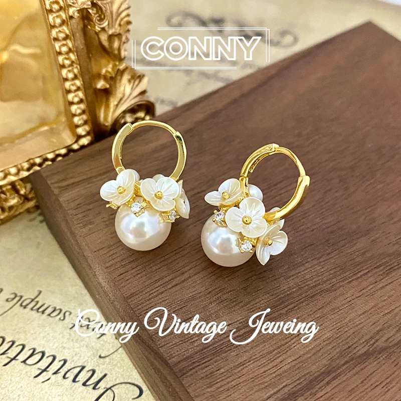 铜合金贝壳耳饰 KN0046 法 ·【奇幻旅途】超仙花朵耳环女耳扣小众