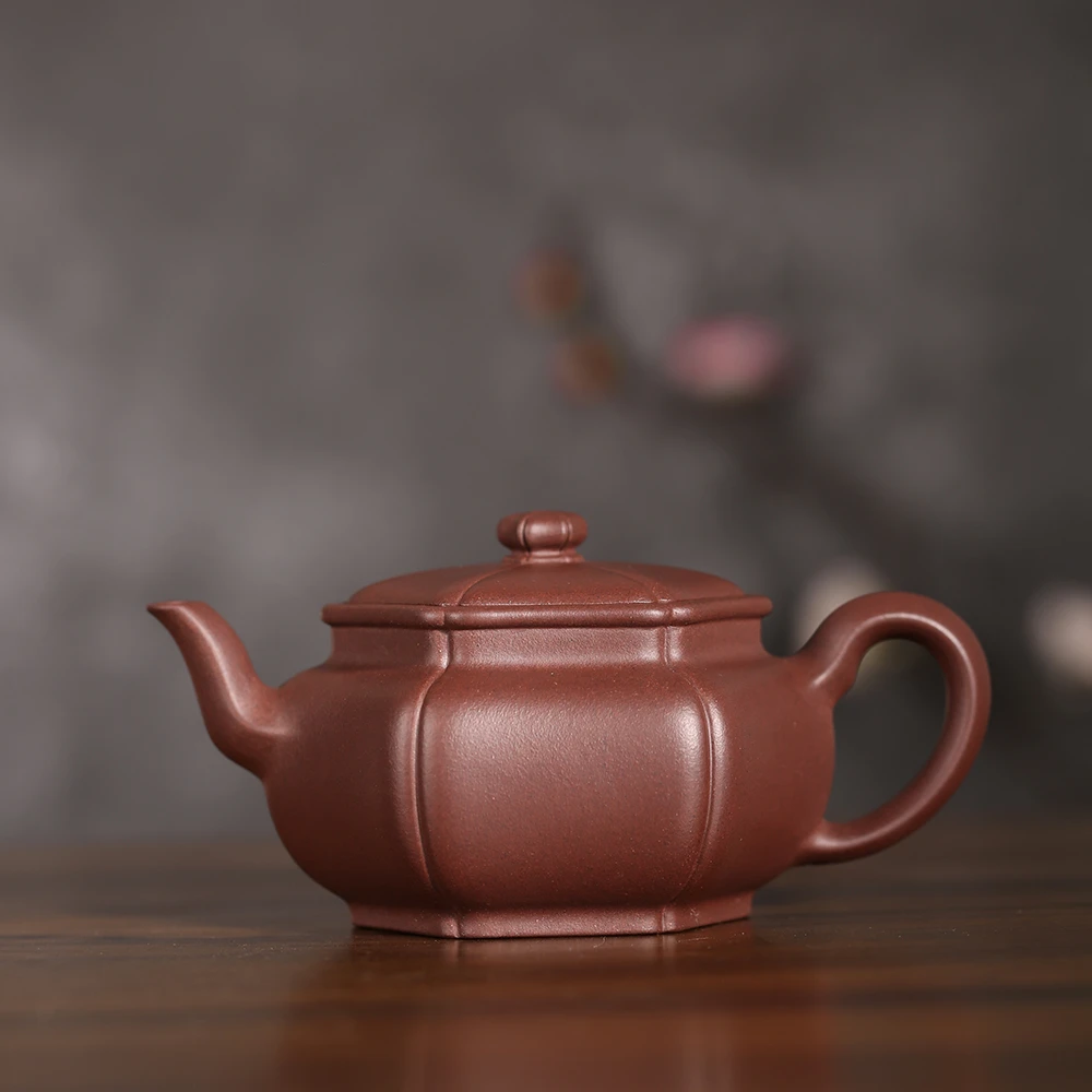 福道堂【可询】岳昌国《筋纹海棠宫灯》180cc紫泥手工壶茶壶宫灯六方