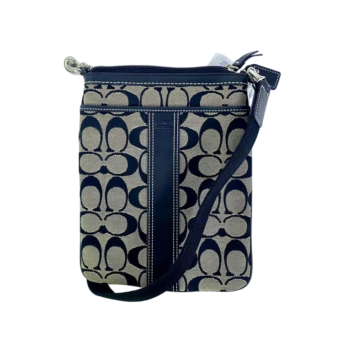 95新 COACH/蔻驰 黑色老花帆布拼皮单肩斜挎包  MM-81460