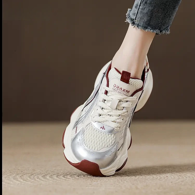 kraallda/卡搭厚底增高老爹鞋女透气运动鞋2025秋季新款休闲女鞋