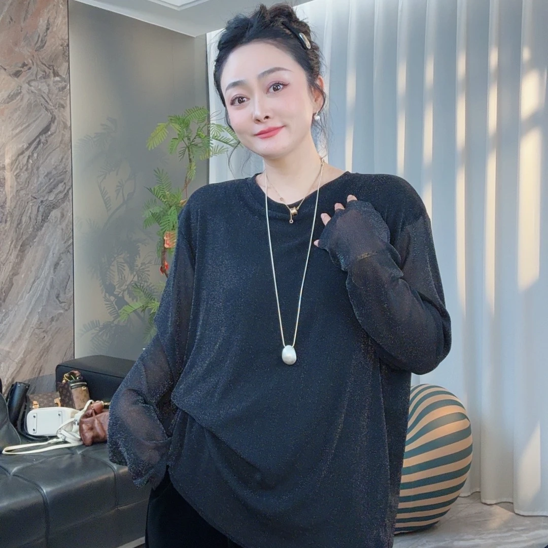 【冲姐】随心裁双层网纱宽松时尚洋气打底衫T恤上衣女装