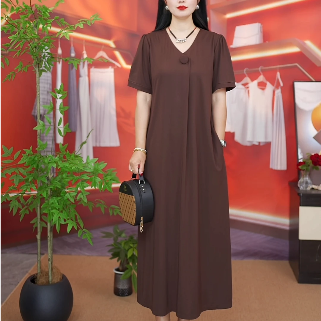 2025春夏新款加肥家大连衣裙时尚大码女装显瘦遮肉减龄妈妈装
