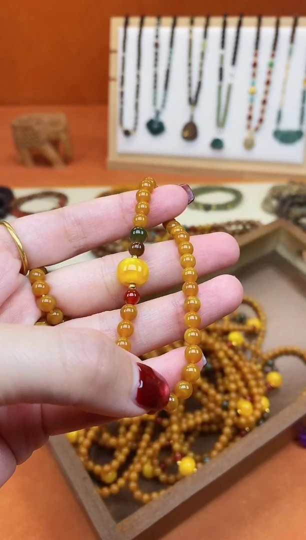 手链蜜蜡未镶嵌单圈蜜蜡05和田玛瑙手串