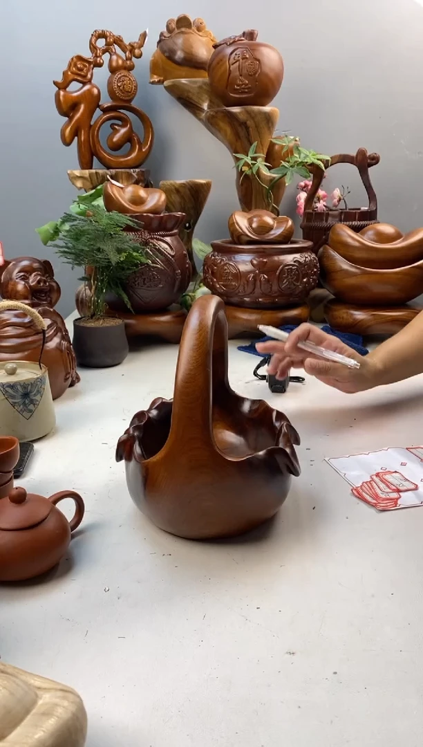 香樟木A83原木香樟木手荷叶提篮20/18/20