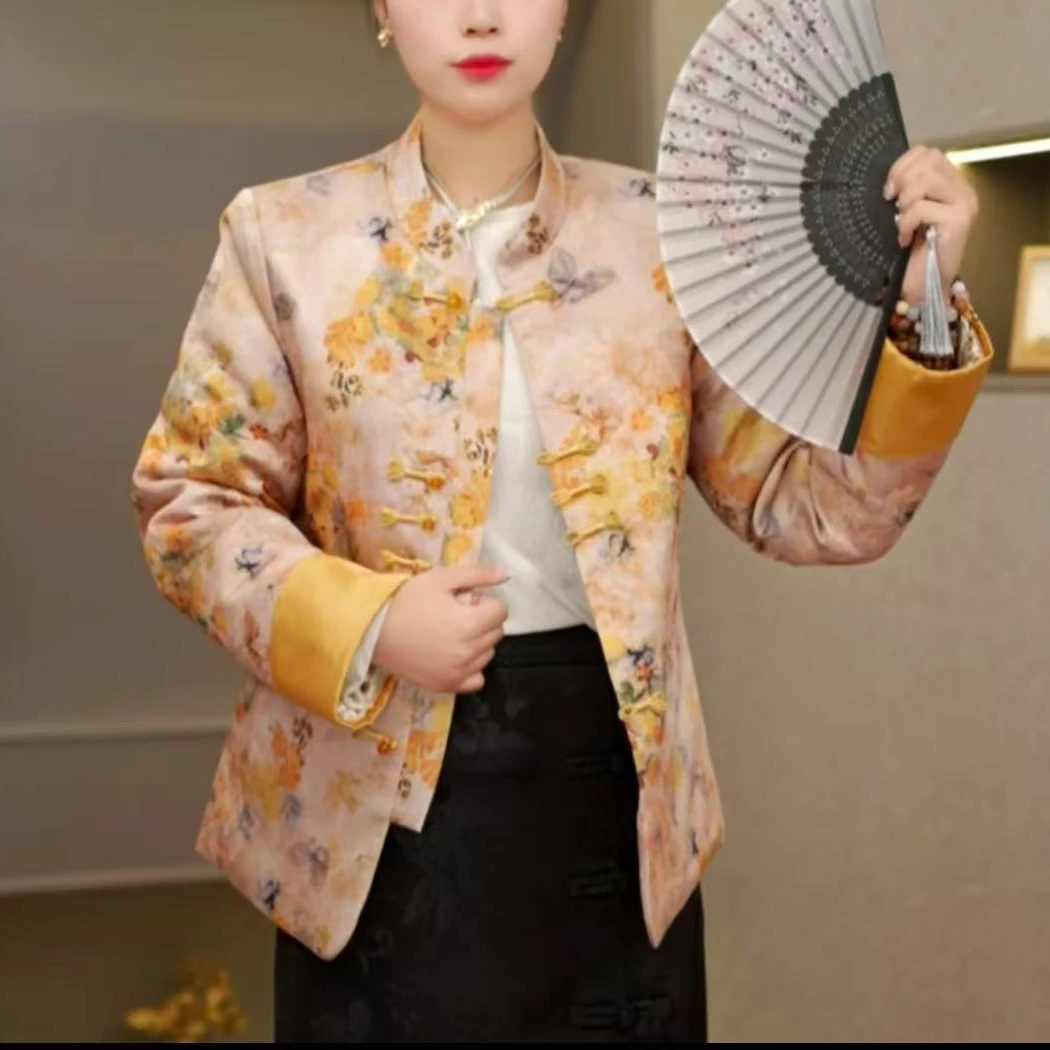 【江南忆】秋冬季新款国风夹棉复古改良盘扣立领气质棉外套565