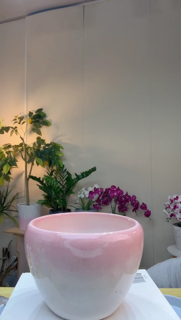 陶瓷花盆渐变粉苹果盆口径18/高度12