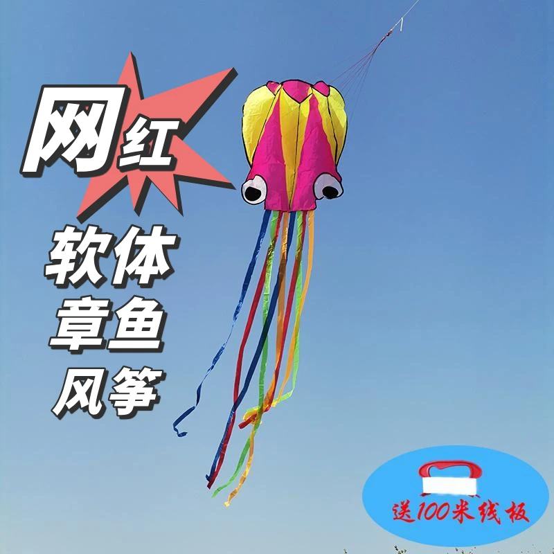 高档软体章鱼风筝易飞成人大型风筝无骨海豚风筝初学者手工风筝