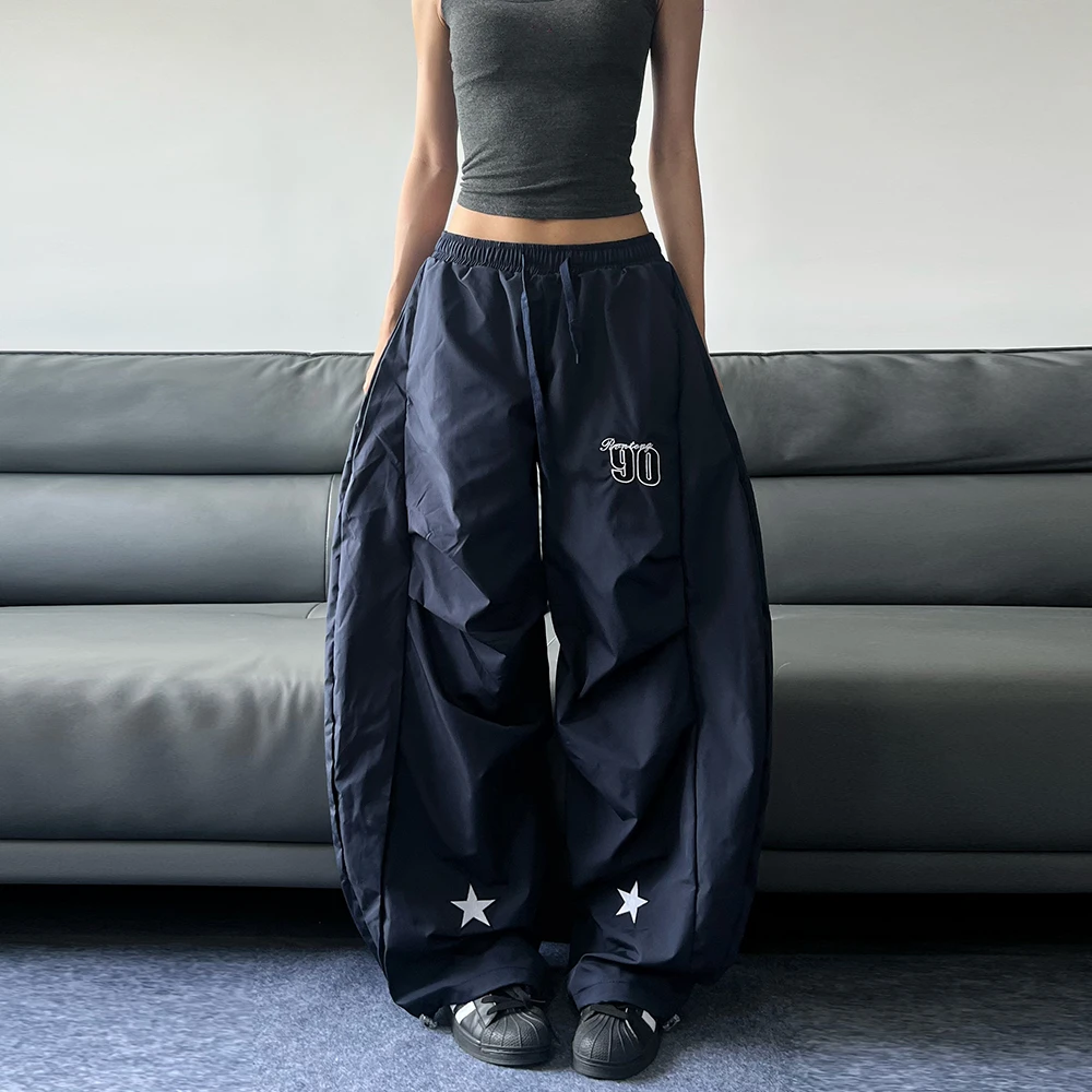 JADEQILIN美式复古高级感伞兵工装裤春夏季宽松休闲阔腿弯刀裤