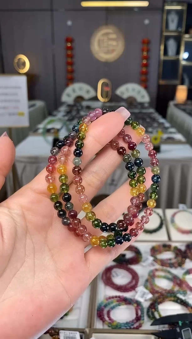 未镶嵌老矿碧玺色标三圈手串5mm+碧玺多样性发一条hon