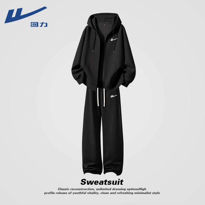 回力运动休闲套装男士时尚黑色卫衣外套男款外套秋冬长裤男直筒裤