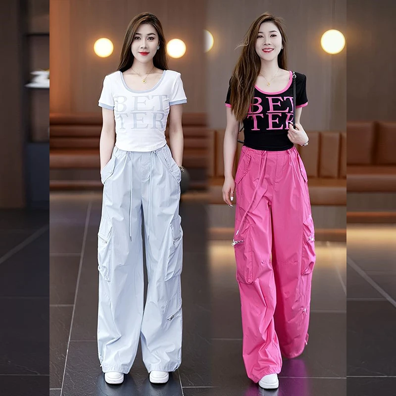 多巴胺洋气工装裤2025夏新时髦短袖上衣运动休闲服两件套
