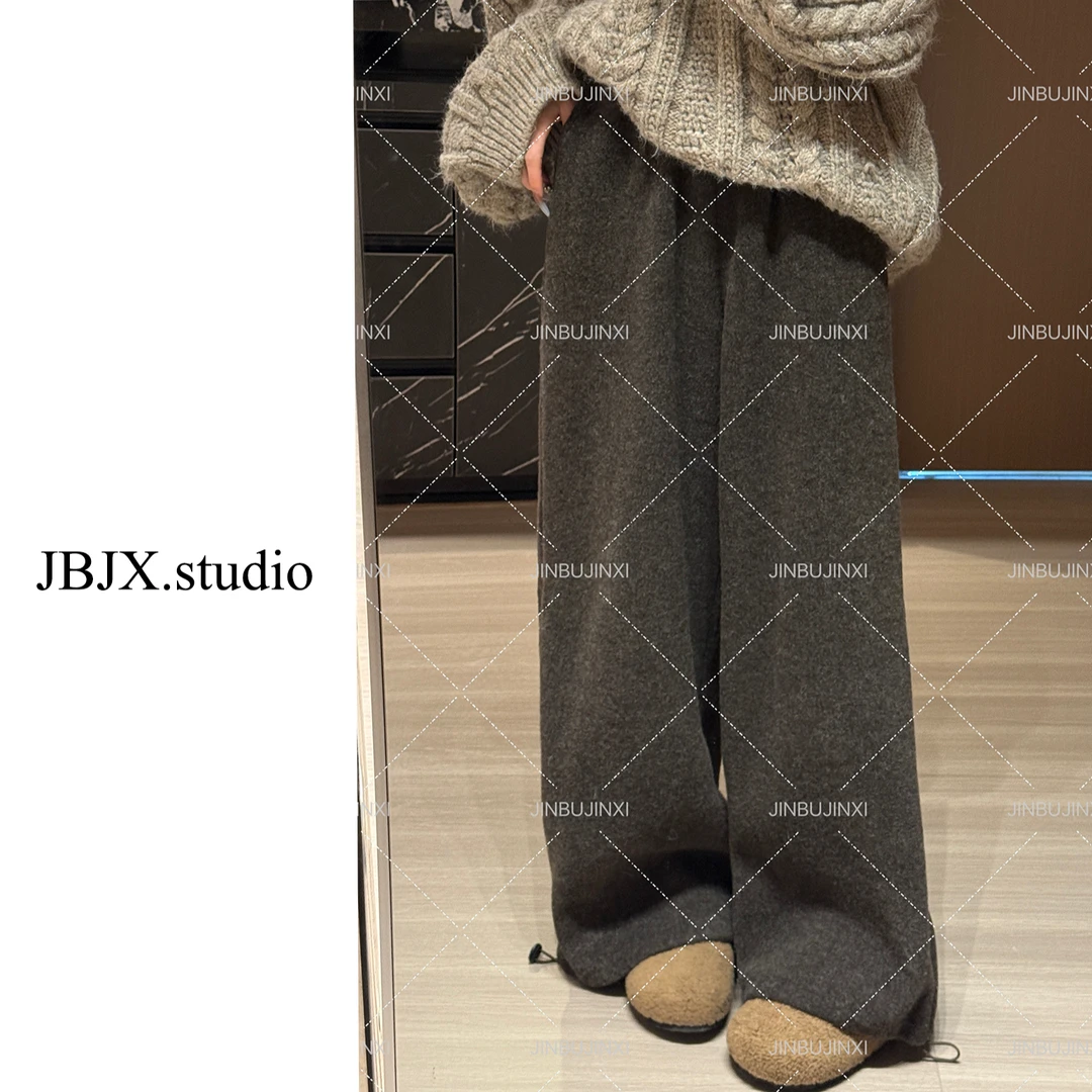 JBJX【尼斯周末 松弛感全松紧咖色阔腿裤】直筒冬季休闲百搭加厚