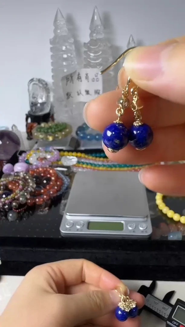 合金青金石耳饰矿坑一对