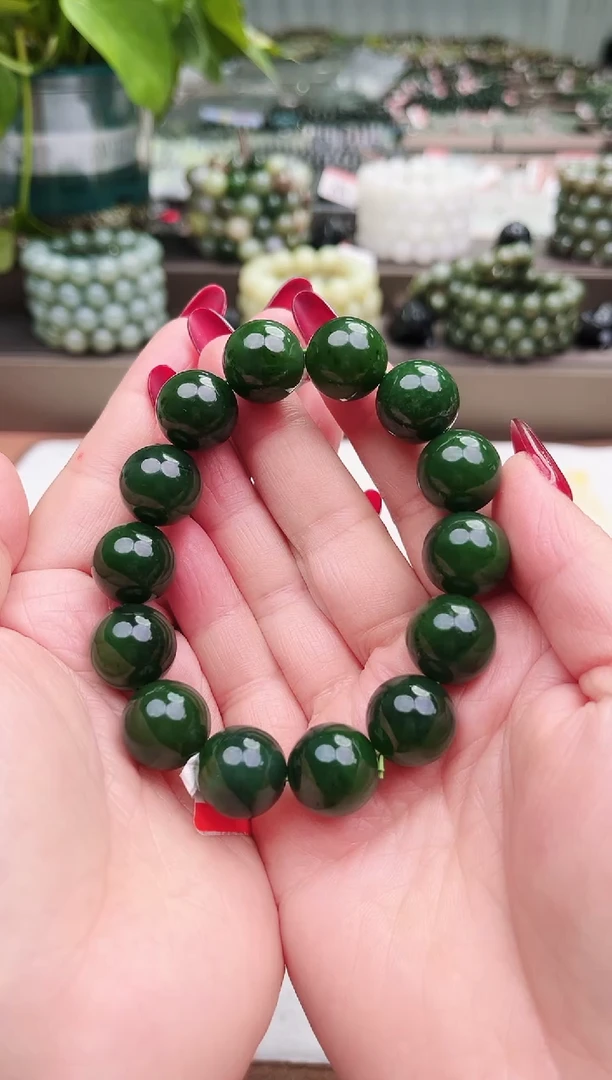 【闪购商品】和田玉手串未镶嵌纯天然和田玉俄7菠菜绿16