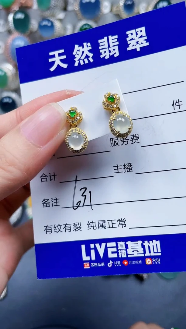银S925镶嵌翡翠耳饰631