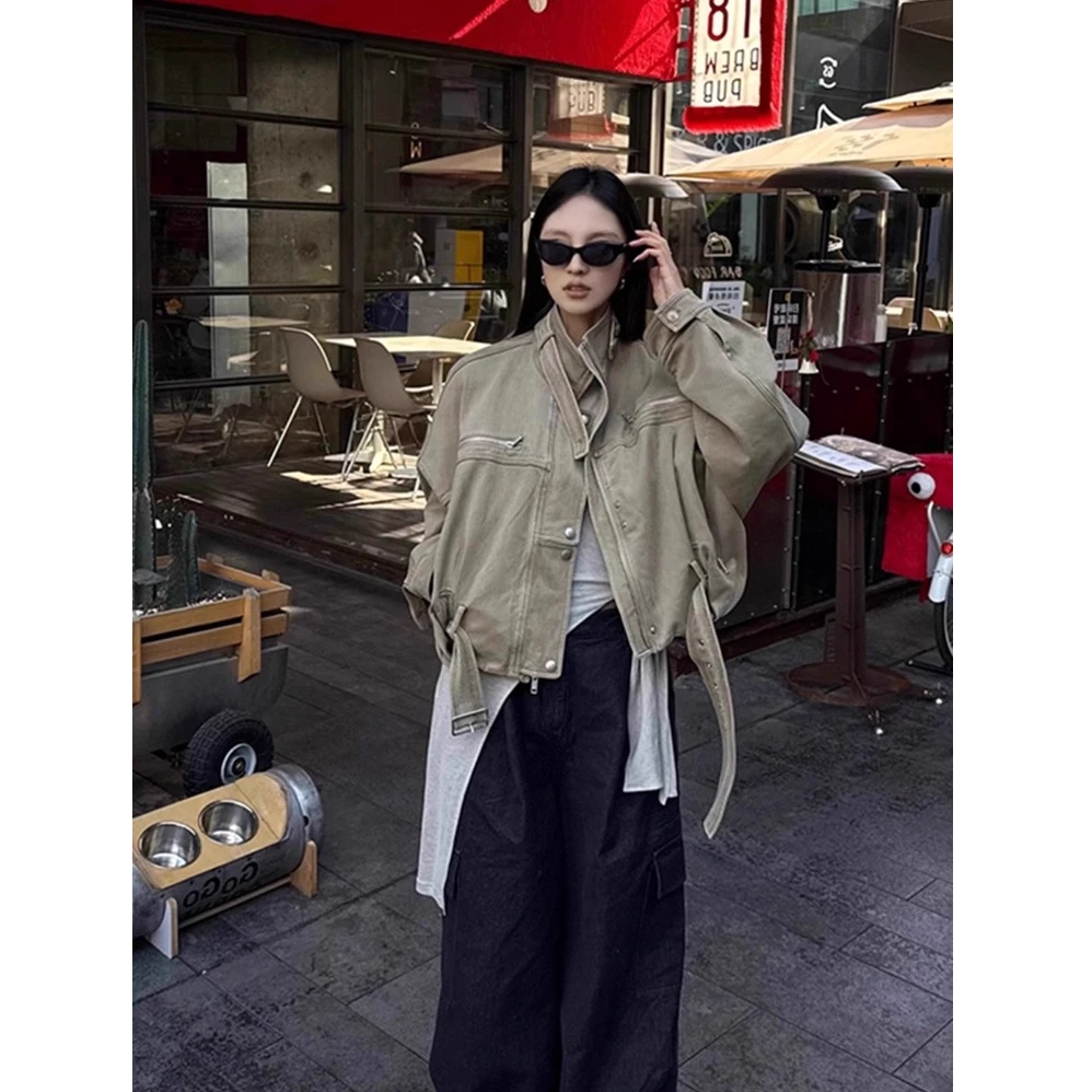 美式复古短款立领结构工装夹克2025新款设计感高街辣妹休闲外套女