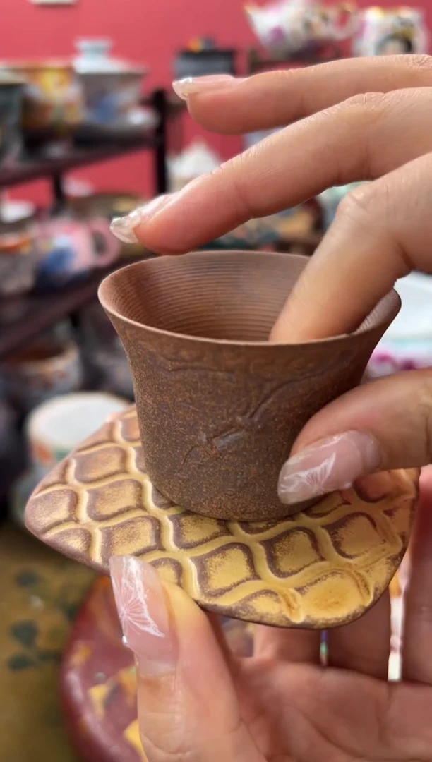 【闪购商品】素慕堂粗陶竖纹客杯套杯