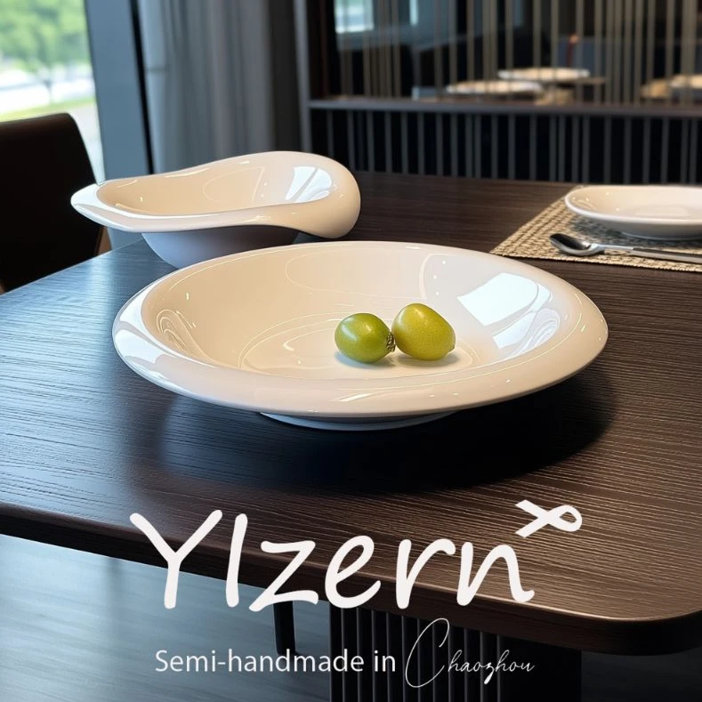 yizern品牌花瓣碗+反口盘创意简约纯白Weib10647